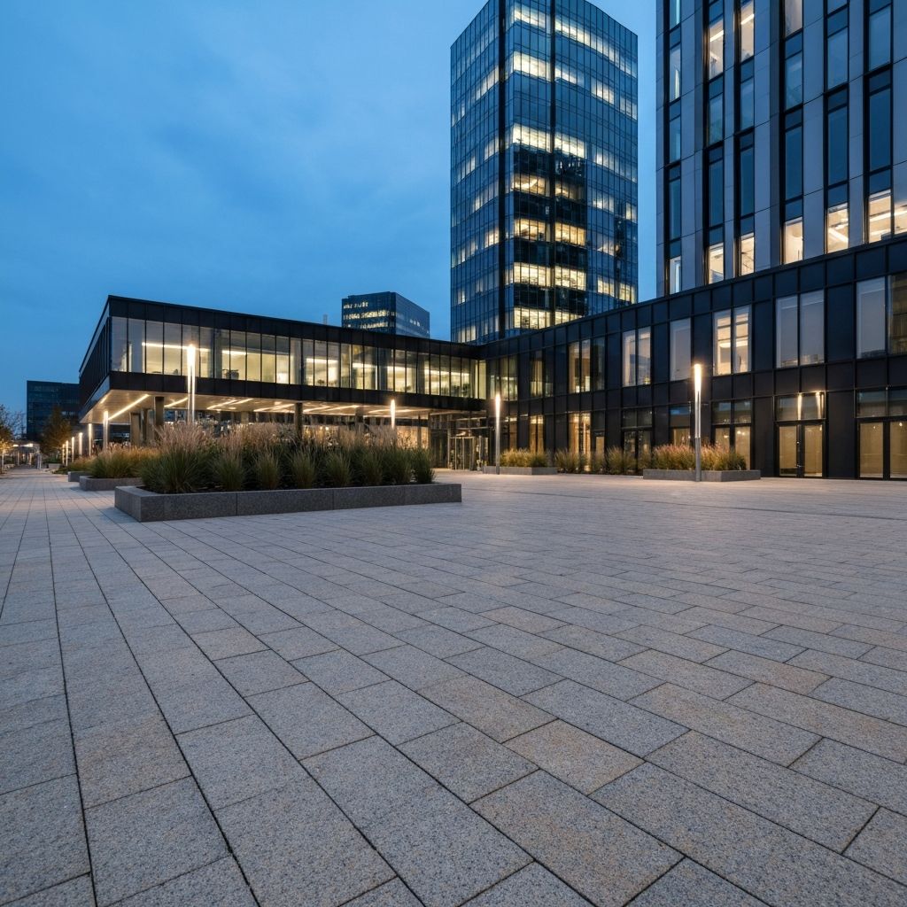 Commercial — Plazas, walkways, civic spaces.